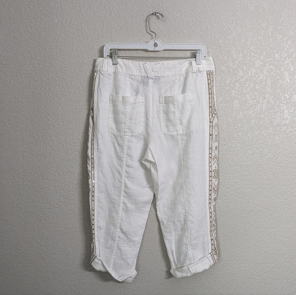 INC International Concepts Woman 100% Linen White Crop Capri Pants Embroidered 8 - Picture 2 of 13